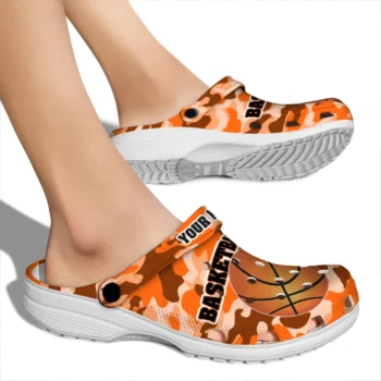 basketball logo clog customized camo print orange fashion forward.webp
