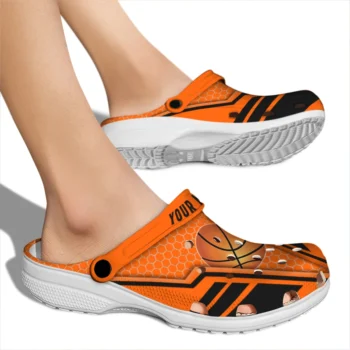 basketball logo clog customized hexagon shield orange fashion forward.webp