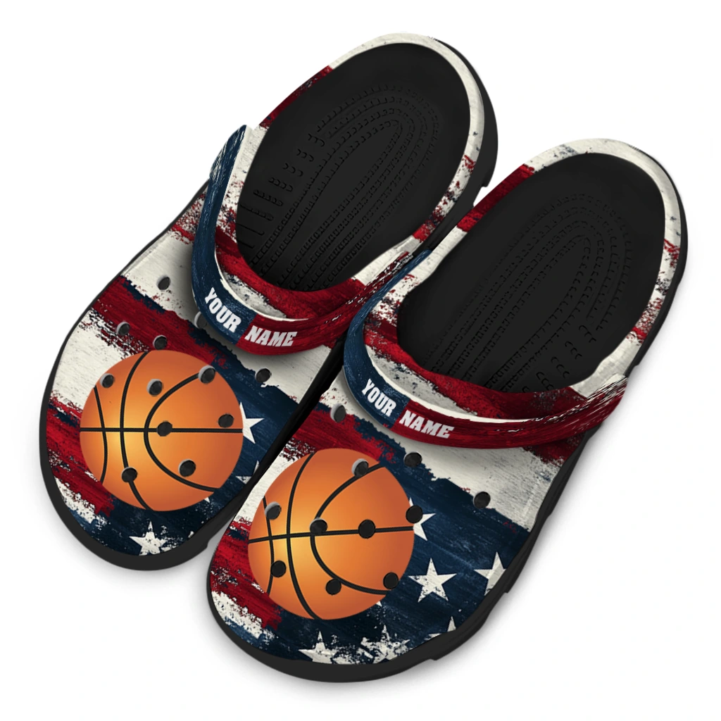 basketball logo clog customized patriotic stripes red blue latest model.webp basketball logo clog customized patriotic stripes red blue latest model.webp