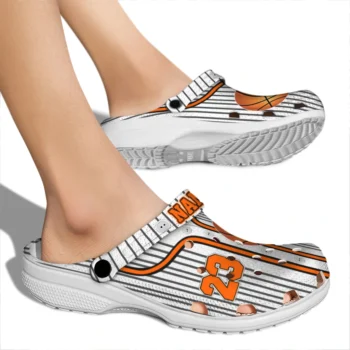 basketball logo clog customized pinstripe pattern orange white fashion forward.webp