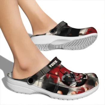 basketball logo clog customized plaid fusion black red fashion forward.webp
