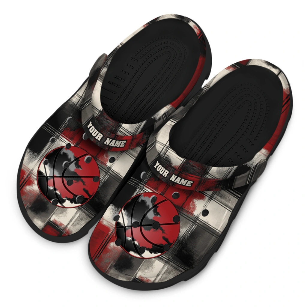 basketball logo clog customized plaid fusion black red latest model.webp basketball logo clog customized plaid fusion black red latest model.webp