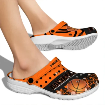 basketball logo clog customized polka dots orange black fashion forward.webp