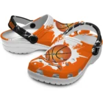 basketball logo clog customized splatter pattern orange white best selling.webp