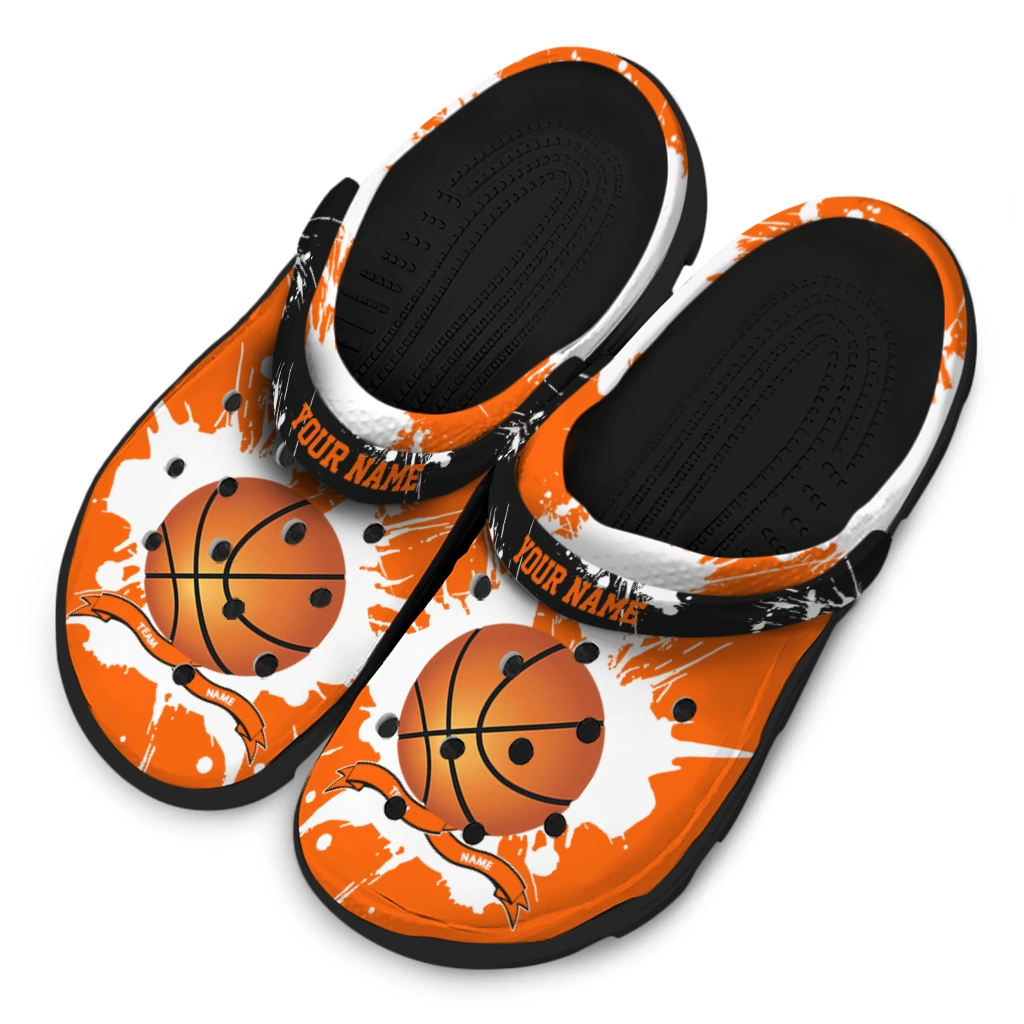 basketball logo clog customized splatter pattern orange white latest model.webp basketball logo clog customized splatter pattern orange white latest model.webp