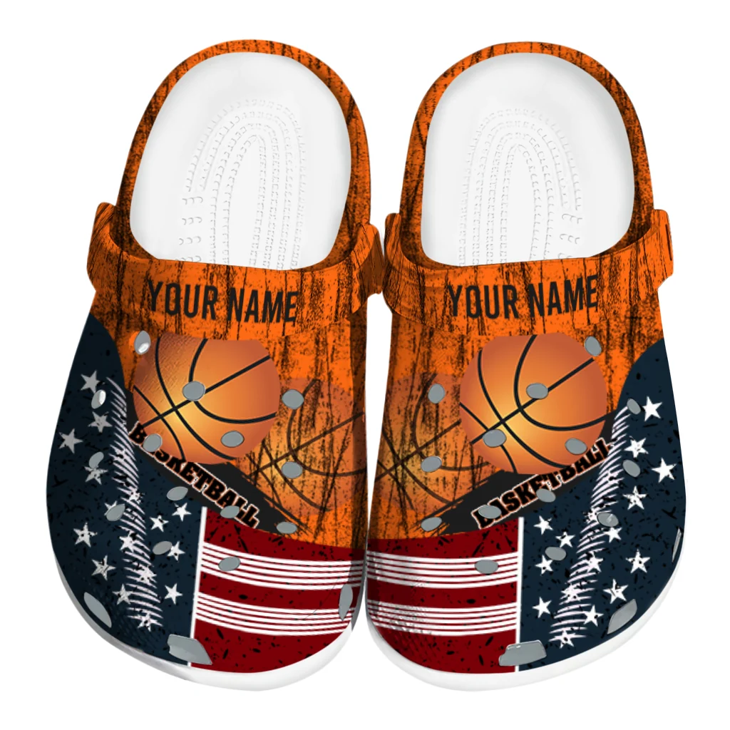 basketball logo clog customized star spangled side pattern orange blue red best selling.webp basketball logo clog customized star spangled side pattern orange blue red best selling.webp