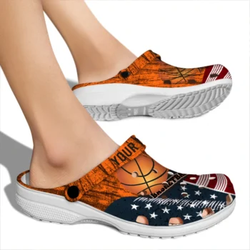 basketball logo clog customized star spangled side pattern orange blue red fashion forward.webp