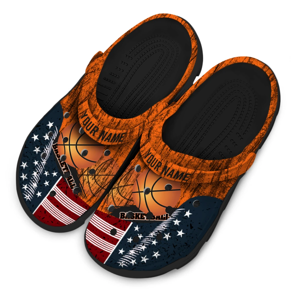 basketball logo clog customized star spangled side pattern orange blue red latest model.webp basketball logo clog customized star spangled side pattern orange blue red latest model.webp