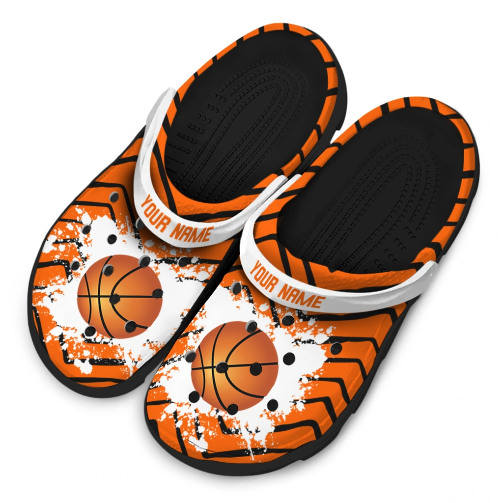basketball logo clog customized zigzag paint burst orange white latest model.webp basketball logo clog customized zigzag paint burst orange white latest model.webp