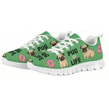 pug life low top sneakers personalized pug donut all over print green 1.png
