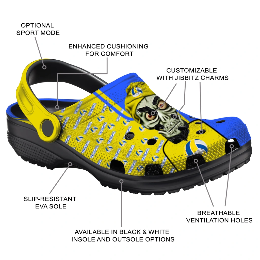 volleyball logo clog custom achmed skull yellow new arrival.webp volleyball logo clog custom achmed skull yellow new arrival.webp