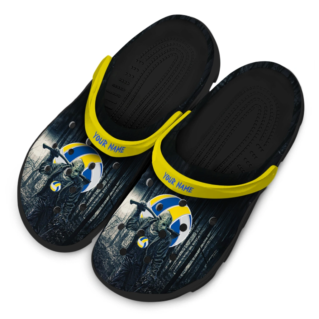 volleyball logo clog custom jason voorhees yellow black latest model.webp volleyball logo clog custom jason voorhees yellow black latest model.webp