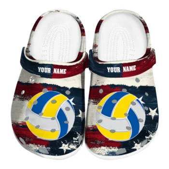 volleyball logo clog custom patriotic stripes red blue best selling.webp