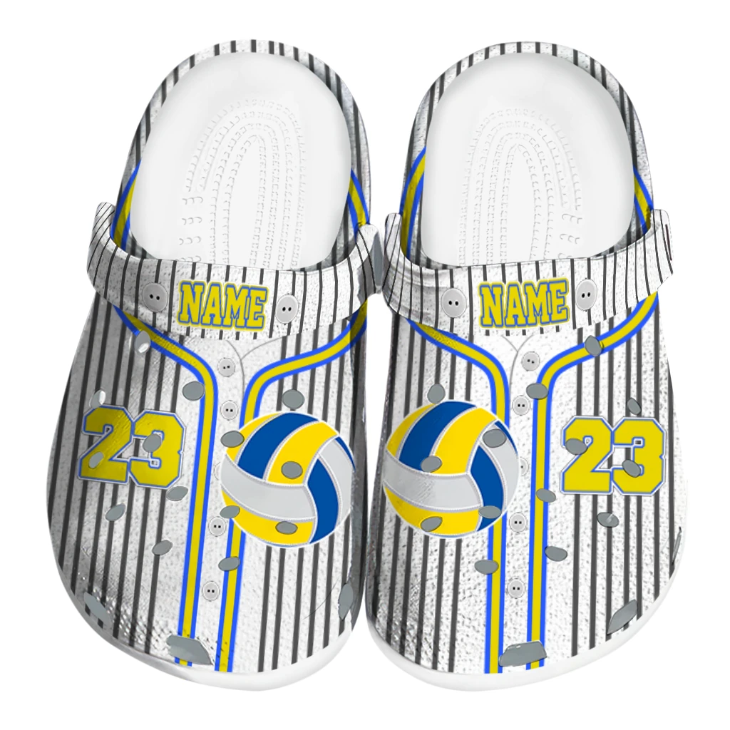 volleyball logo clog custom pinstripe pattern yellow white best selling.webp volleyball logo clog custom pinstripe pattern yellow white best selling.webp