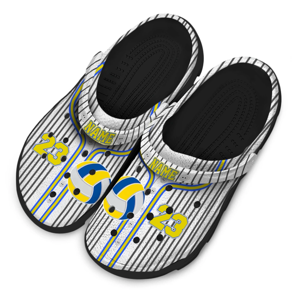 volleyball logo clog custom pinstripe pattern yellow white latest model.webp volleyball logo clog custom pinstripe pattern yellow white latest model.webp