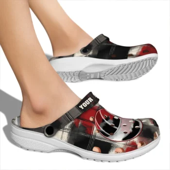 volleyball logo clog custom plaid fusion black red fashion forward.webp