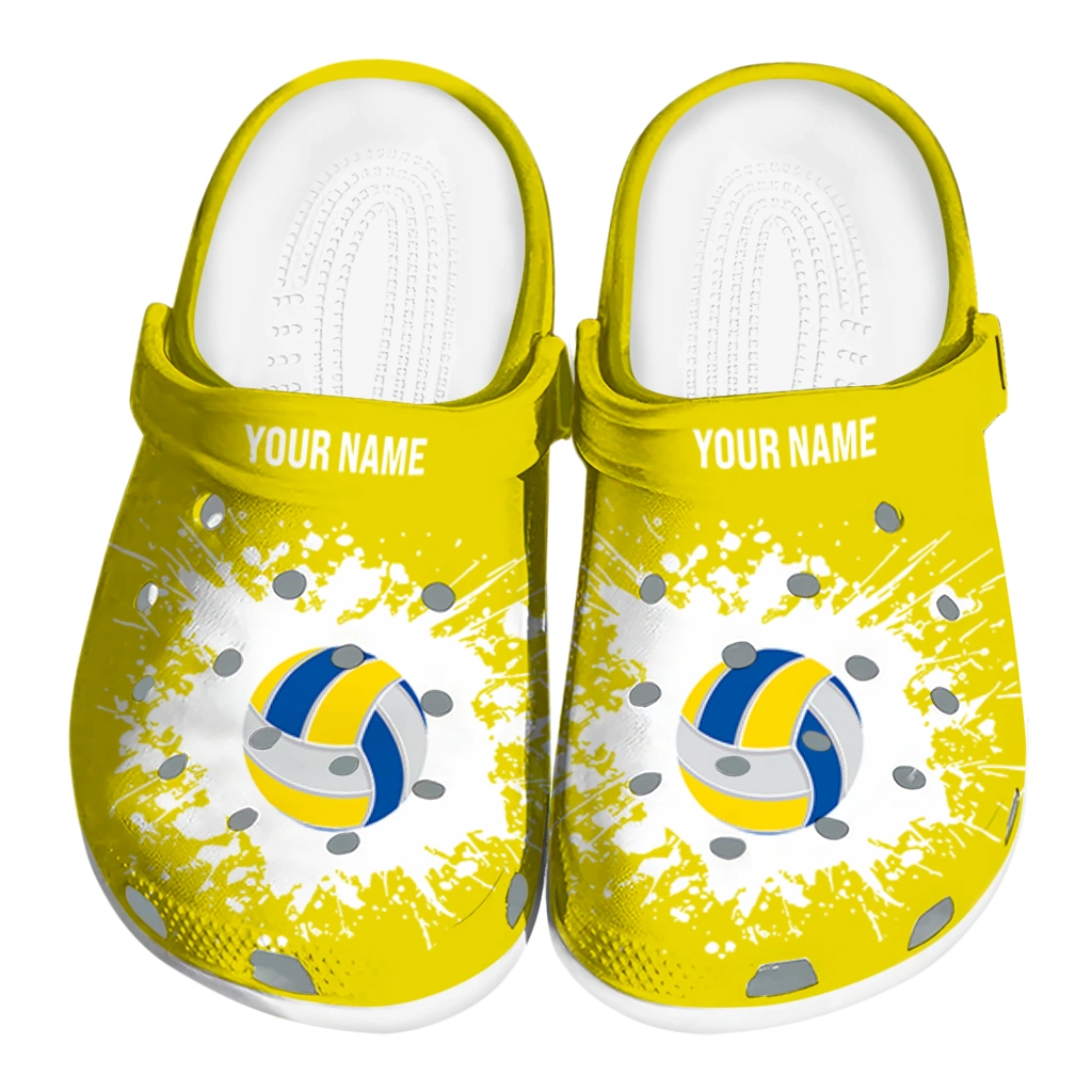 volleyball logo clog custom splatter background yellow white best selling.webp volleyball logo clog custom splatter background yellow white best selling.webp
