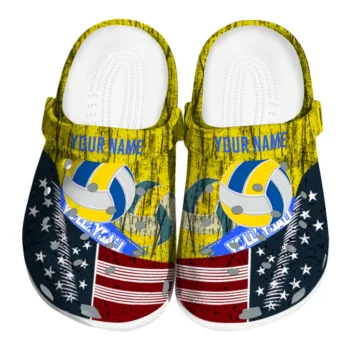 volleyball logo clog custom star spangled side pattern yellow blue red best selling.webp