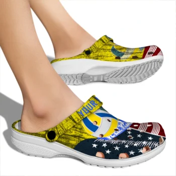 volleyball logo clog custom star spangled side pattern yellow blue red fashion forward.webp