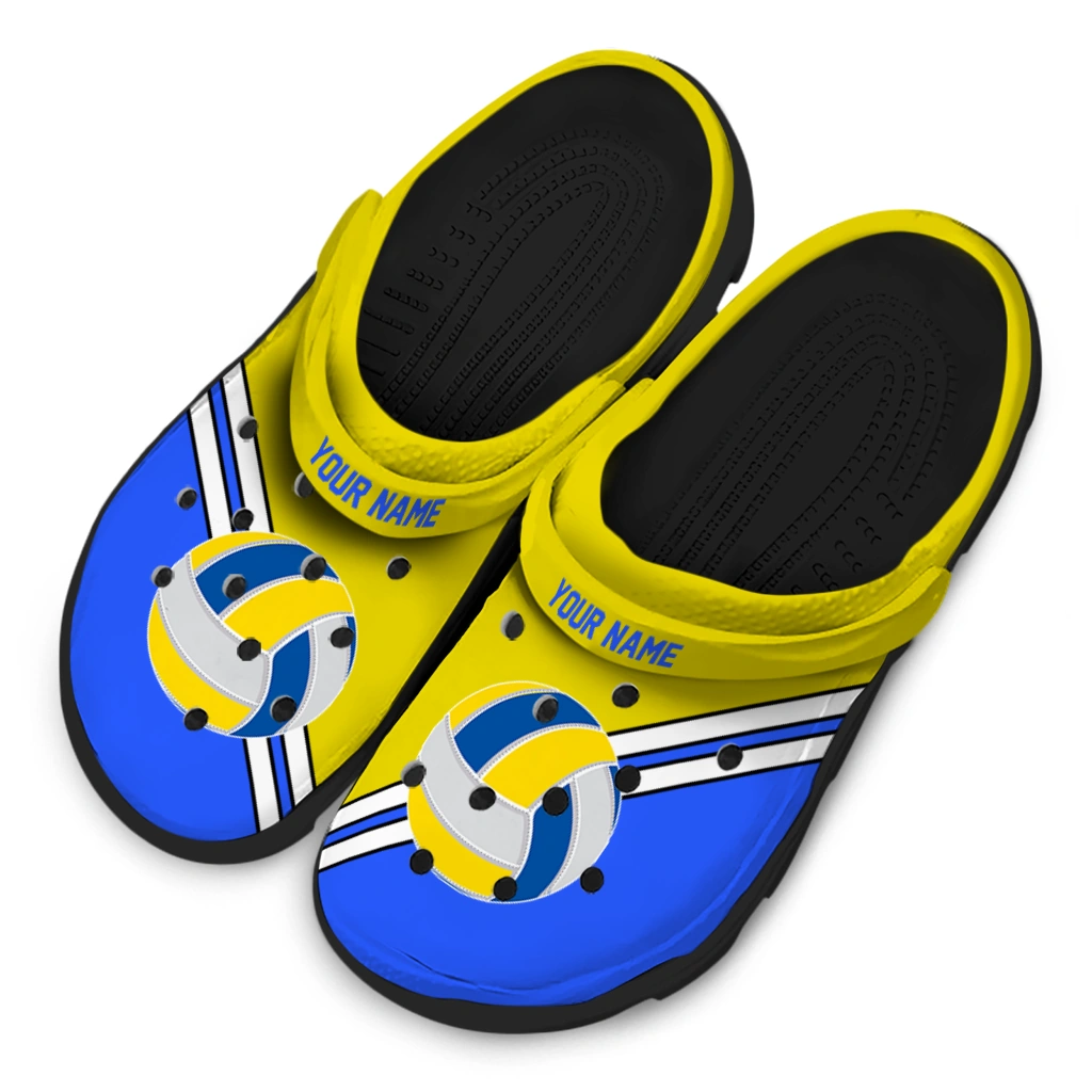 volleyball logo clog custom striped accents yellow latest model.webp volleyball logo clog custom striped accents yellow latest model.webp