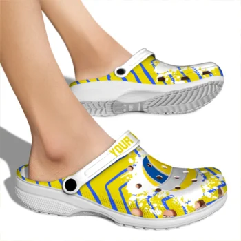 volleyball logo clog custom zigzag paint burst yellow white fashion forward.webp